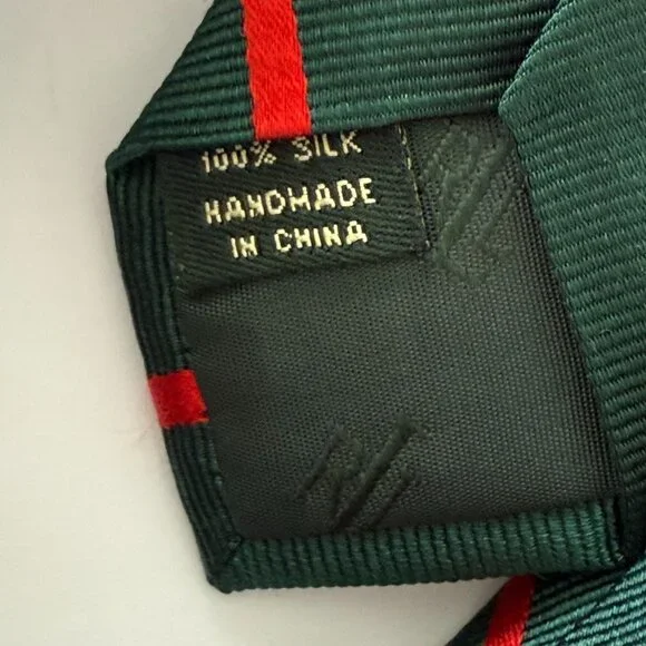 Vintage Lauren Ralph Lauren Green Red Striped Silk Tie Crest Design 100% Silk - Picture 4 of 4